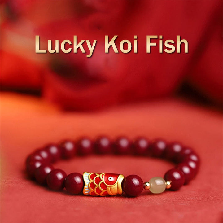 Pulsera de bendición con cuentas de jade hetiano, pez Koi de la suerte, cinabrio Natural , Buddha Stones