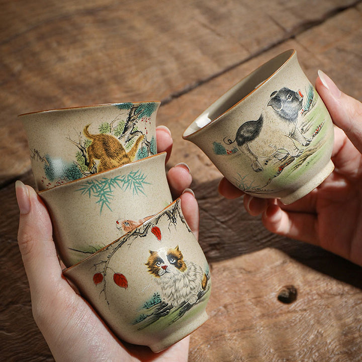 Taza de té de cerámica del zodíaco chino, 12 Buddha Stones, taza de té de Kung Fu, 130ml