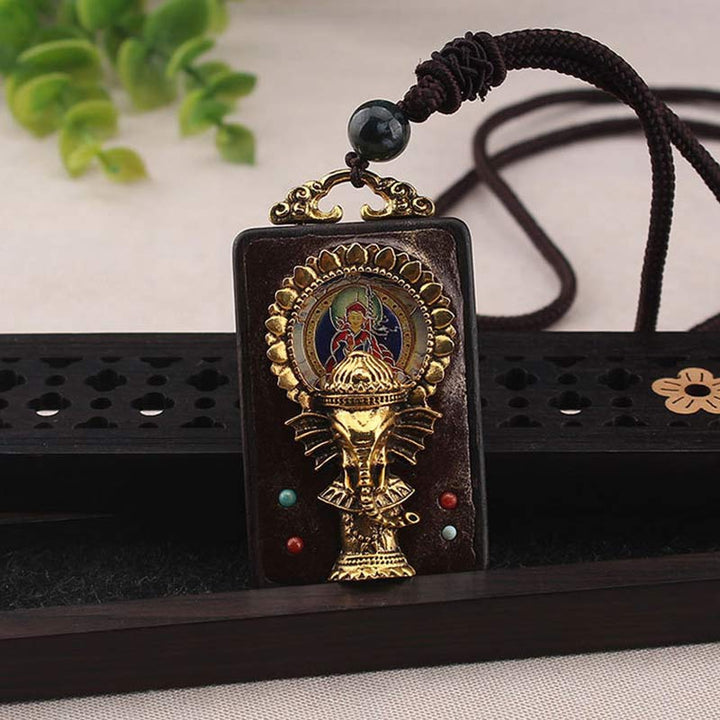 Colgante de cuerda con collar de bendición de Buda, Dios de la fortuna, elefante de madera de ébano