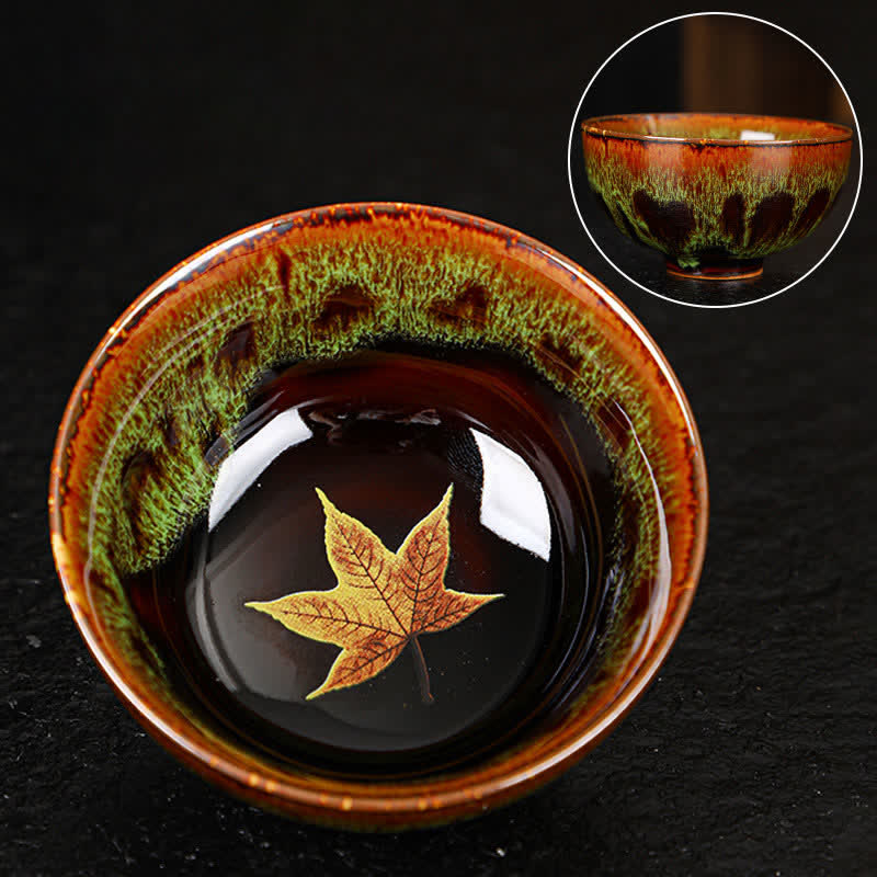 Tazas de té caseras de cerámica coloridas de la hoja de arce de las Buddha Stones