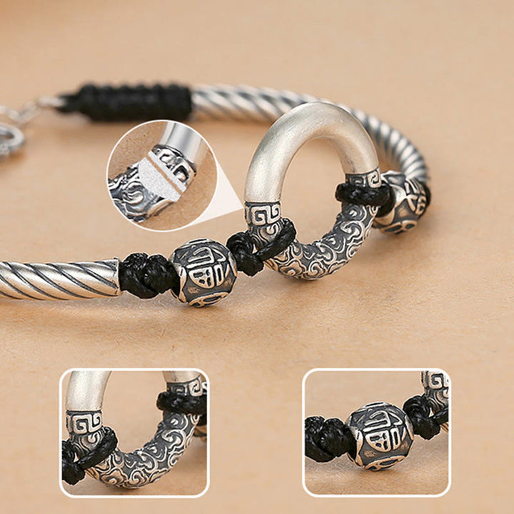 Pulsera de plata de ley 999 con Buddha Stones , hebilla de la paz, moneda de cobre, nubes auspiciosas, pulsera de la fortuna - image 14