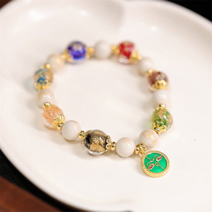 Buddha Stones tibetanas, cinco dioses de la riqueza, fortuna, cuentas de cristal Liuli, cuentas de porcelana de ceniza de incienso, pulsera con abalorio