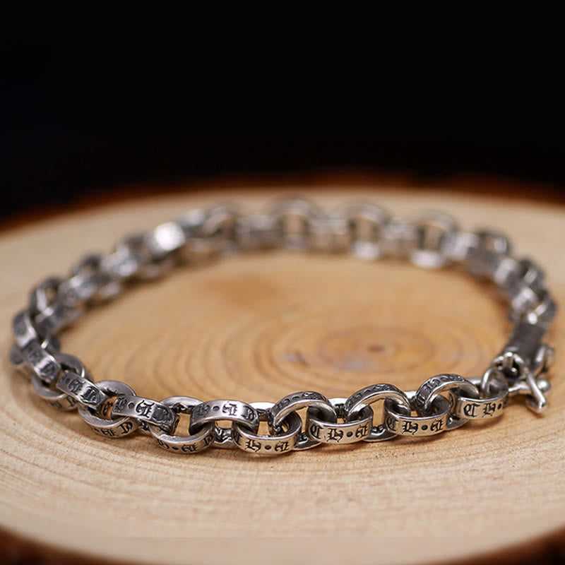 Pulsera de metal creativa con diseño tallado de Om Mani Padme Hum de plata de ley 925 con Buddha Stones - 19 centímetros - image 0