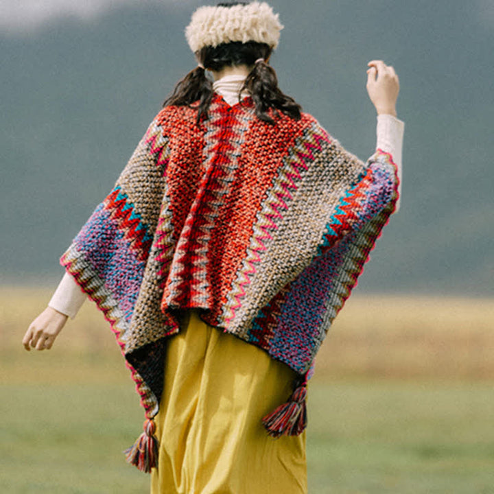 Buddha Stones, capa cálida tejida, bufanda tibetana con borlas - image 2