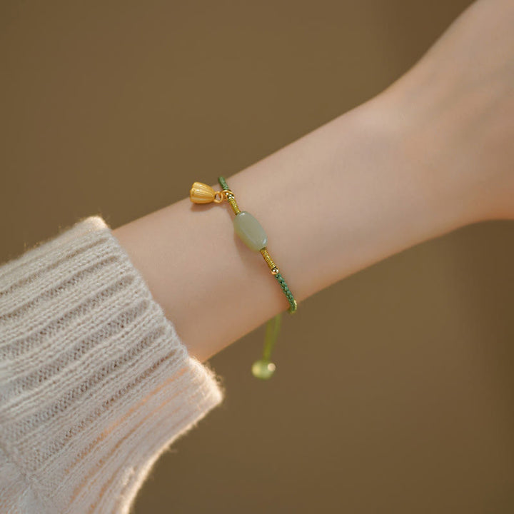 Buddha Stones Lotus Jade Paz Hebilla Cuenta Suerte Felicidad Charm Pulsera de cadena