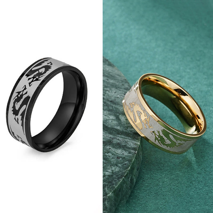 Anillo de acero de titanio con resistencia de protección tallada con dragón de Buddha Stones