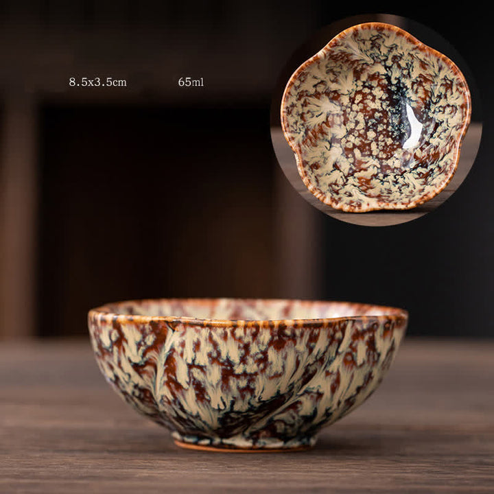 Tazas de té de cerámica con diseño de flor de melocotón y Buddha Stones