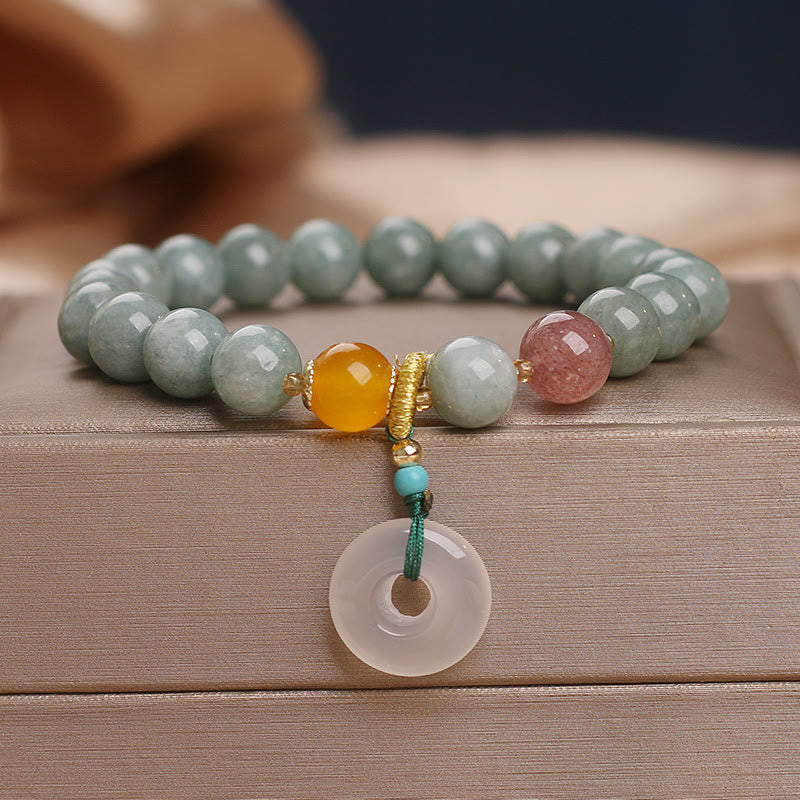 Pulsera de prosperidad con hebilla de paz, cuentas de cuarzo, fresa, Jade Natural, Buddha Stones