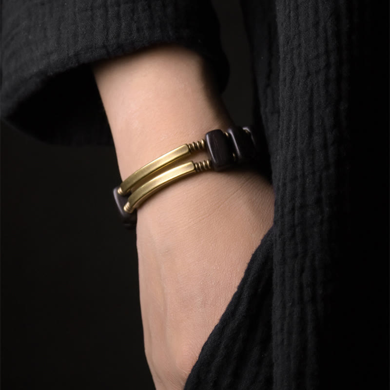 Pulsera de equilibrio de doble capa con Buddha Stones, madera de ébano tibetano, latón y cobre - image 2