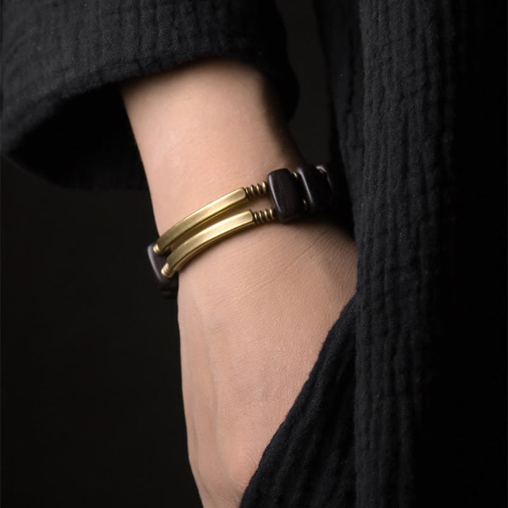 Pulsera de equilibrio de doble capa con Buddha Stones, madera de ébano tibetano, latón y cobre - image 2