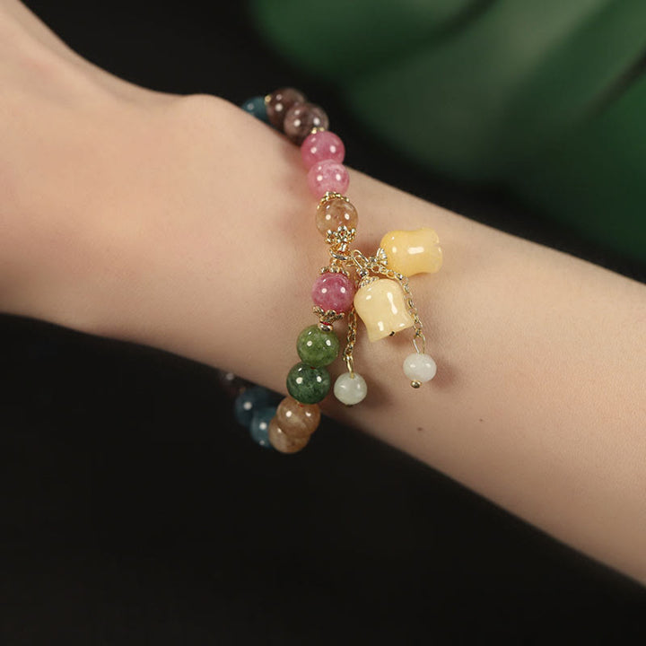Pulsera de amor con cuentas de flores de turmalina colorida natural con Buddha Stones