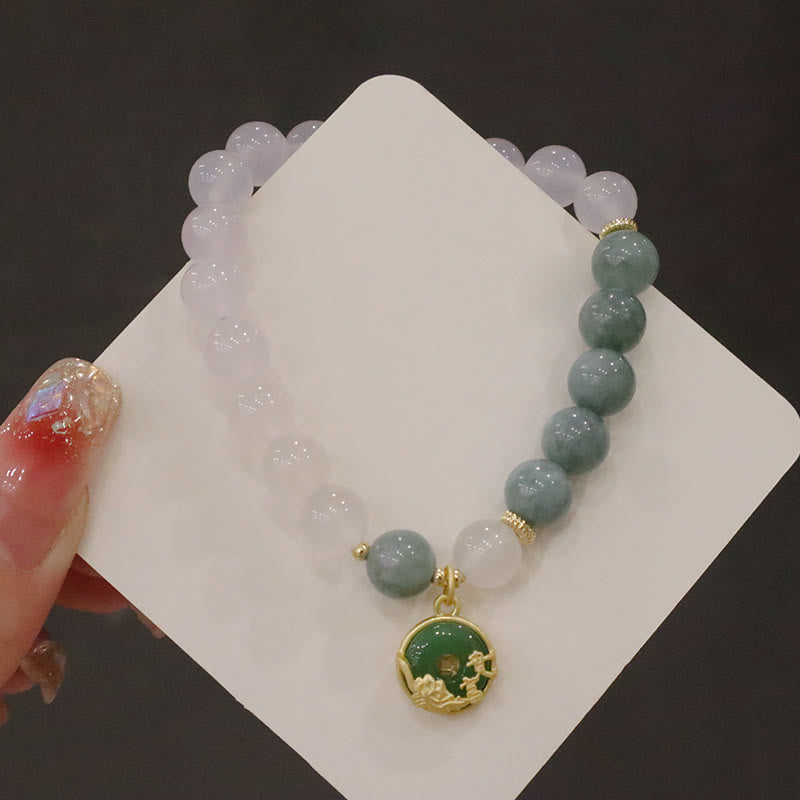 Pulsera de protección con hebilla de paz, flor de loto, Jade, ágata blanca, Buddha Stones