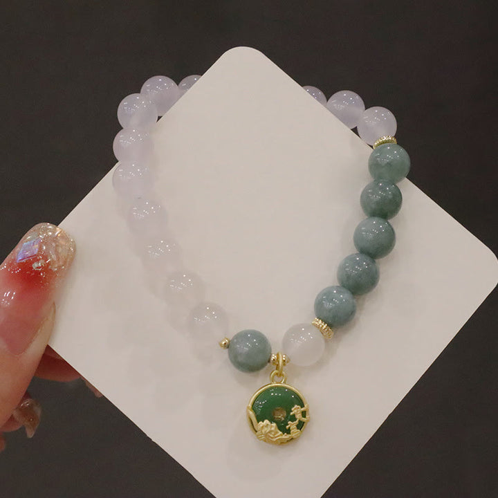 Pulsera de protección con hebilla de paz, flor de loto, Jade, ágata blanca, Buddha Stones