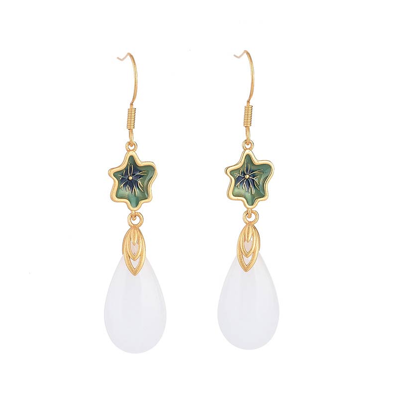Pendientes colgantes de la suerte de jade blanco FengShui con Buddha Stones