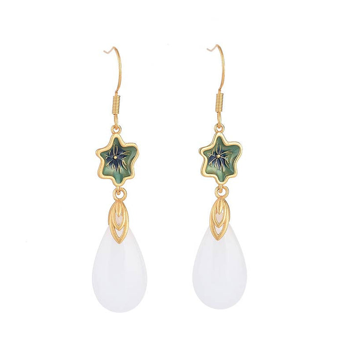 Pendientes colgantes de la suerte de jade blanco FengShui con Buddha Stones