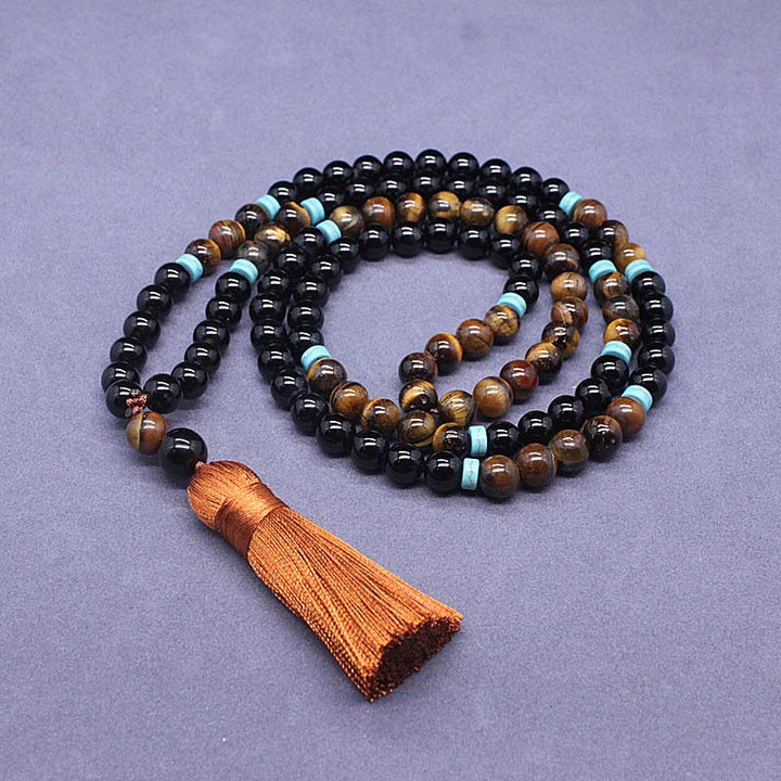 Juego de mala pacífica de ónix negro tibetano con Buddha Stones