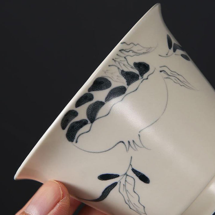 Buddha Stones pintadas a mano, Granada, hibisco, pino, loto, cerámica, Gaiwan Sancai, taza de té de Kung Fu y platillo con tapa