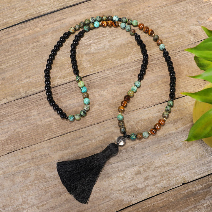 108 cuentas Mala piedra natural ojo de tigre turquesa protección fuerza pulsera collar
