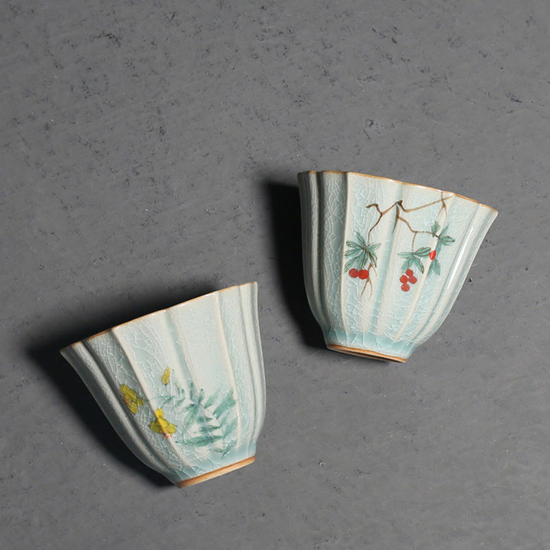 Taza de té de cerámica de Kung Fu con Buddha Stones , níspero, cornejo, espino, gloria de la mañana