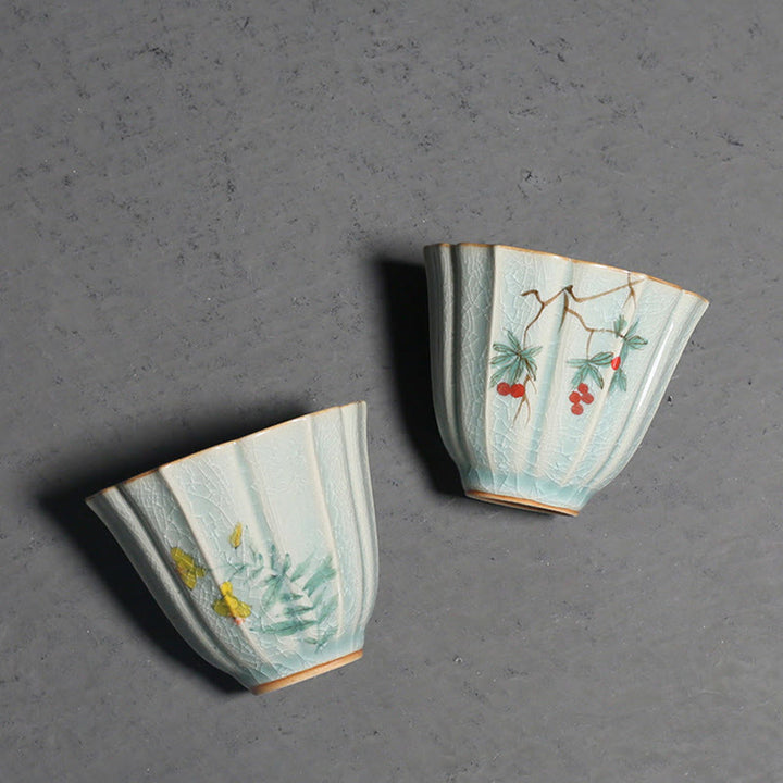 Taza de té de cerámica de Kung Fu con Buddha Stones , níspero, cornejo, espino, gloria de la mañana