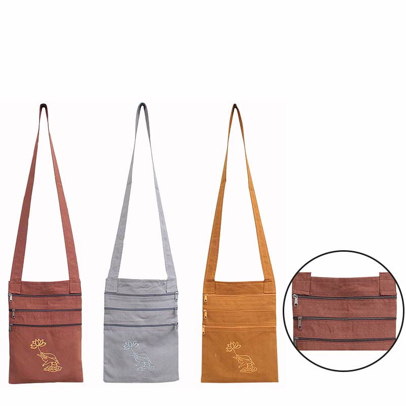 Bolso bandolera de algodón bordado con loto para práctica de la mente espiritual