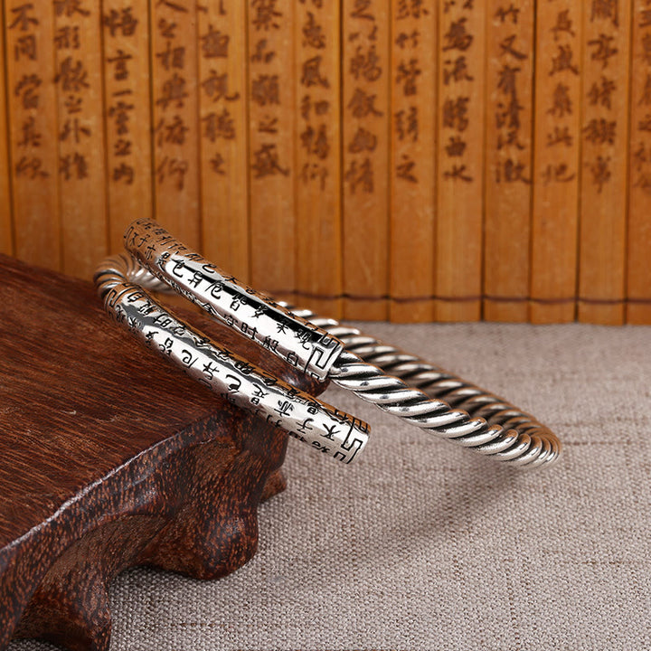Brazalete de pulsera de equilibrio con diseño trenzado de Sutra de corazón Retro con Buddha Stones