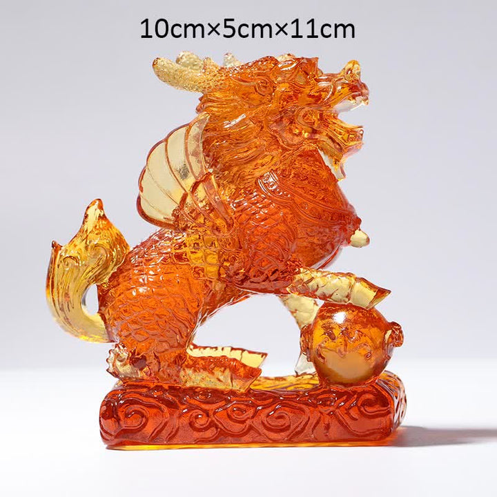 Feng Shui Kirin hecho a mano Liuli Crystal Art Piece Fortune decoración de la oficina en el hogar - Oro - Kirin y bola - image 10
