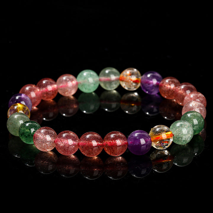 Pulsera con cuentas curativas de amor de cuarzo fresa multicolor natural con Buddha Stones