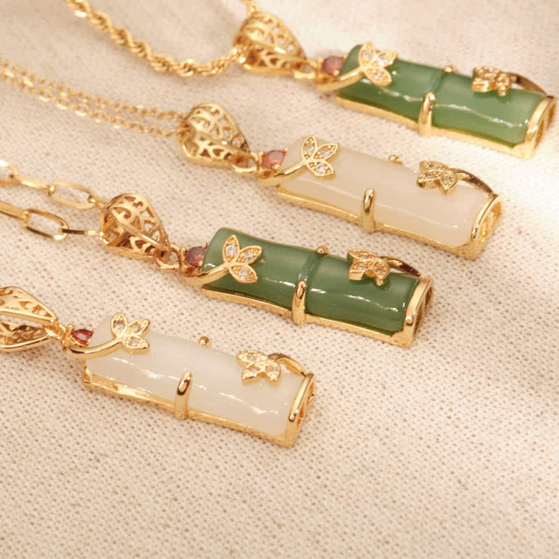 Colgante de collar de protección de la suerte de bambú con Buddha Stones, Jade blanco, cian, Jade