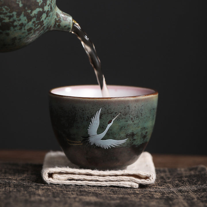 Taza de té de cerámica con grulla auspiciosa de Buddha Stones , tazón de taza de té de Kung Fu
