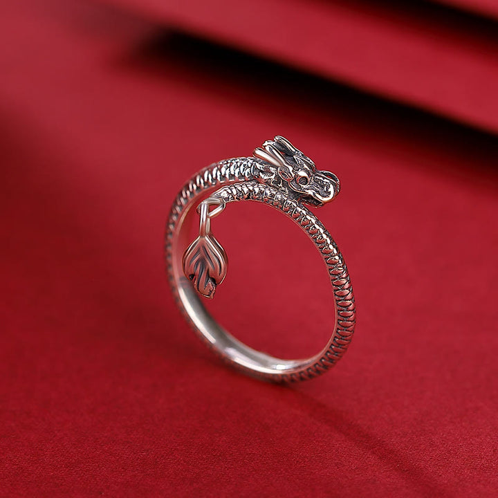 Anillo ajustable de plata de ley 925 con Buddha Stones , diseño vintage del Año del Dragón, protección de la suerte - Plata de ley 990 (ajustable) - image 17