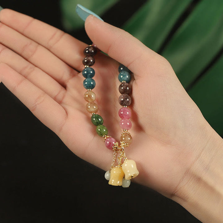 Pulsera de amor con cuentas de flores de turmalina colorida natural con Buddha Stones