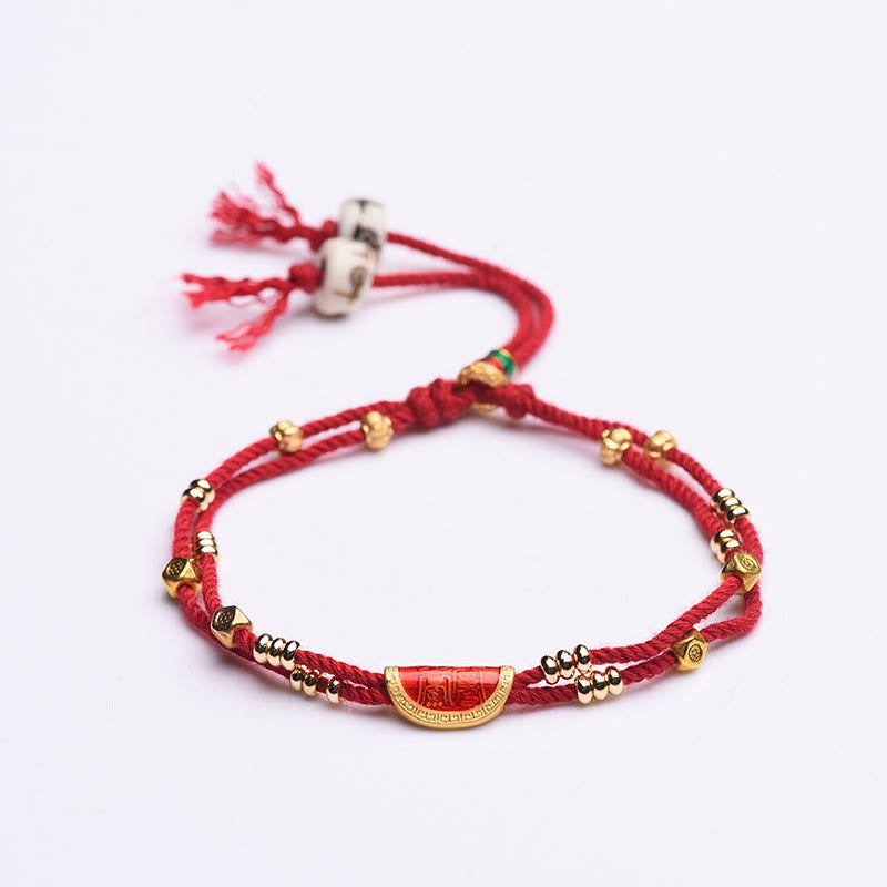 Pulsera de cuerda roja trenzada de la suerte con diseño de bolas de cinabrio hechas a mano con Buddha Stones