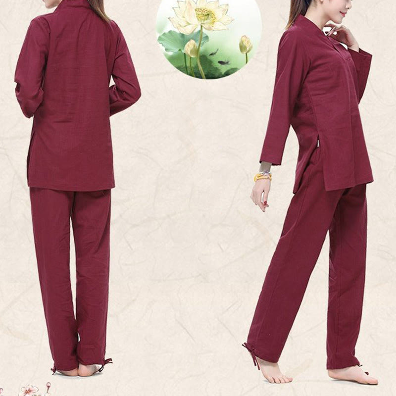 Conjunto de ropa de lino y algodón para mujer, uniforme con diseño de Buddha Stones, práctica Zen, Yoga, meditación, oración, cuello en V - image 2