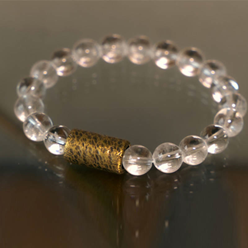 Buddha Stones Cristal blanco Cuarzo hematoide rojo Cuarzo rutilado dorado Pulsera de protección fantasma púrpura