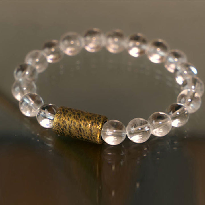 Buddha Stones Cristal blanco Cuarzo hematoide rojo Cuarzo rutilado dorado Pulsera de protección fantasma púrpura