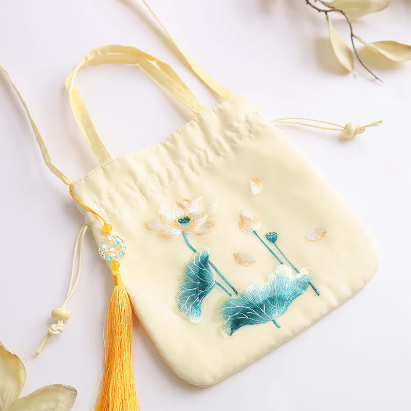 Buddha Stones Lotus Peony Epiphyllum Phoenix Suzhou bordado algodón lino Tote bandolera bolso de hombro bolso