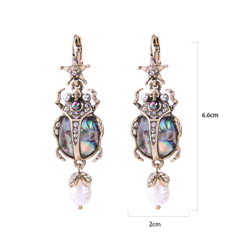 Pendientes colgantes con forma de calavera y escarabajo, estilo vintage, con perlas de cristal y escarabajo