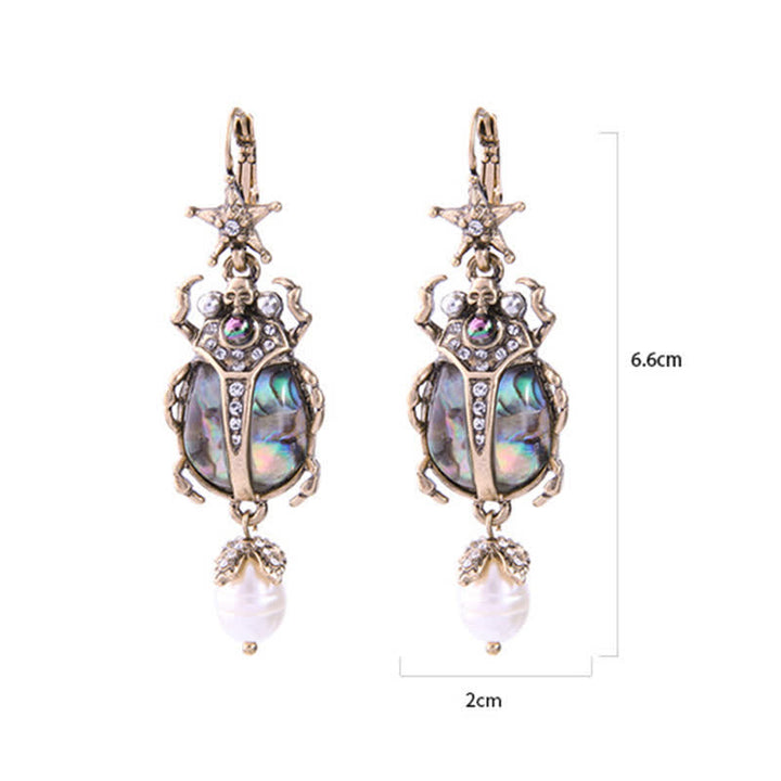 Pendientes colgantes con forma de calavera y escarabajo, estilo vintage, con perlas de cristal y escarabajo