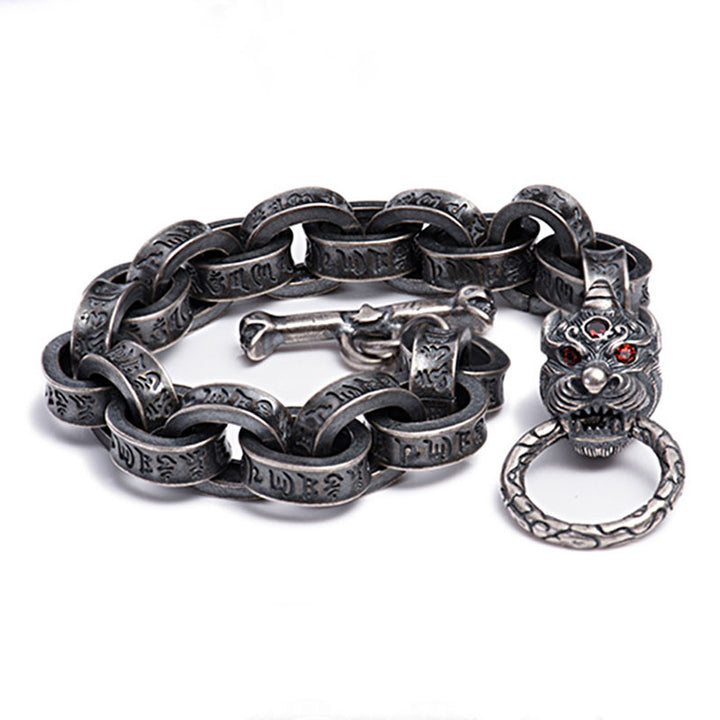 Brazalete de plata de ley 925 con diseño de dragón Kirin Om Mani Padme Hum y fuerza de éxito