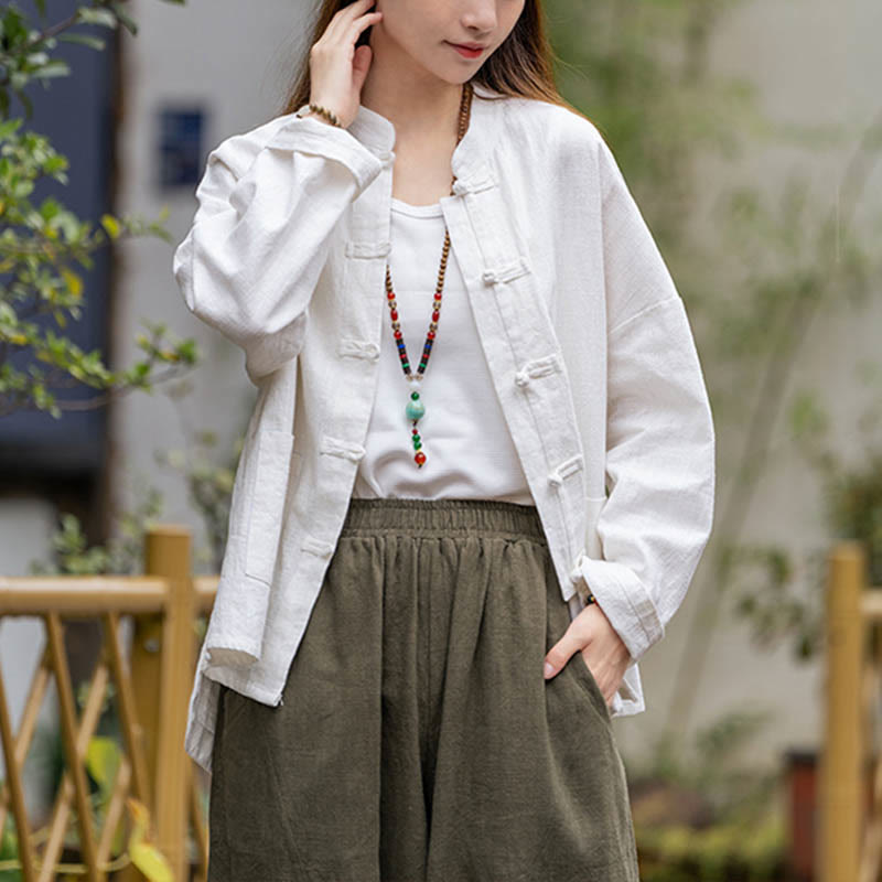 Camisa con diseño de botones de rana y Buddha Stones , ropa superior para meditación de Tai Chi, chaqueta de lino de ramio