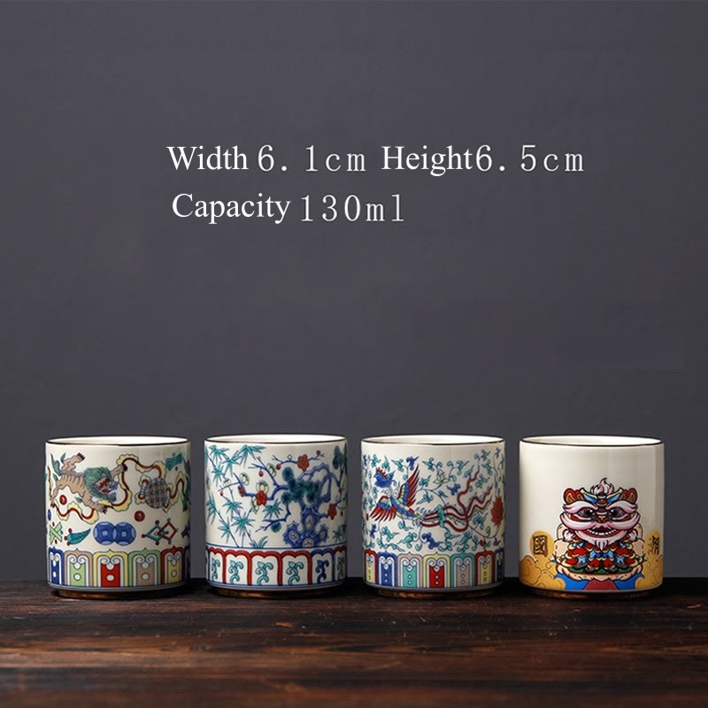 Tazas de té de cerámica con Buddha Stones, Vintage, flor de ciruelo, pino, bambú, Phoenix, Kirin, León, baile