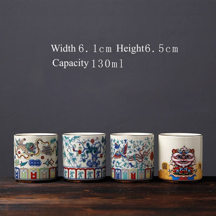 Tazas de té de cerámica con Buddha Stones, Vintage, flor de ciruelo, pino, bambú, Phoenix, Kirin, León, baile