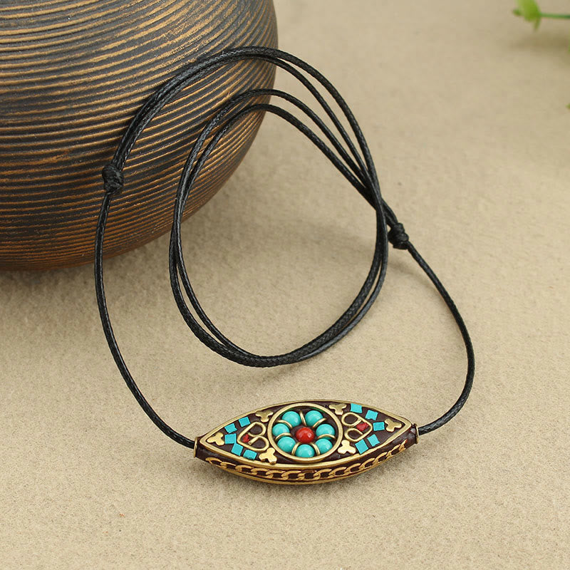Collar con colgante de fuerza de protección con patrón de marquesa, cuentas de turquesa del Tíbet, Buddha Stones - image 1