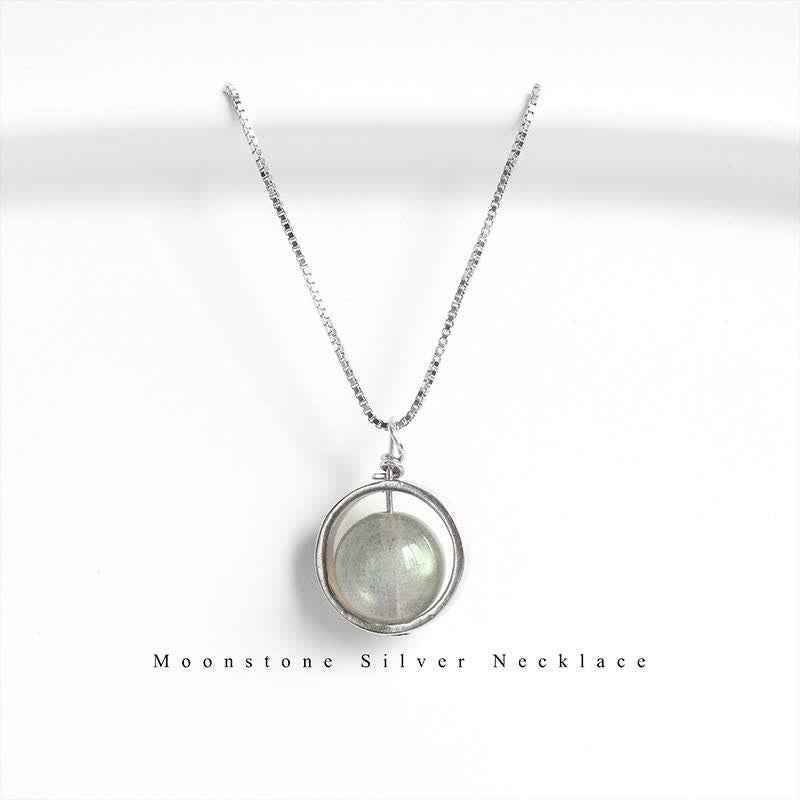 Collar con colgante giratorio con diseño de planeta del amor, piedra lunar de plata de ley 925 con Buddha Stones