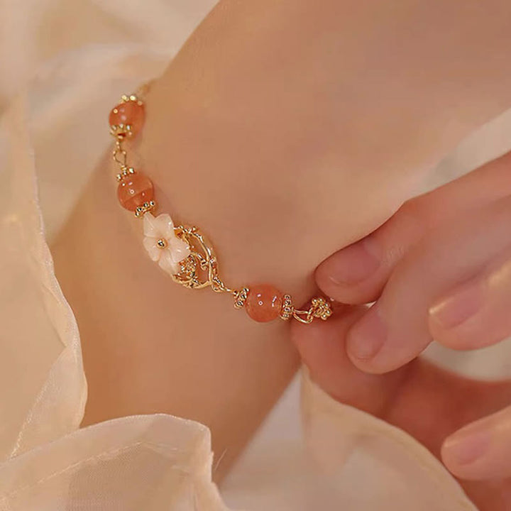 Pulsera de Confianza de Buddha Stones Ágata Roja Piedra Tridacna Flor