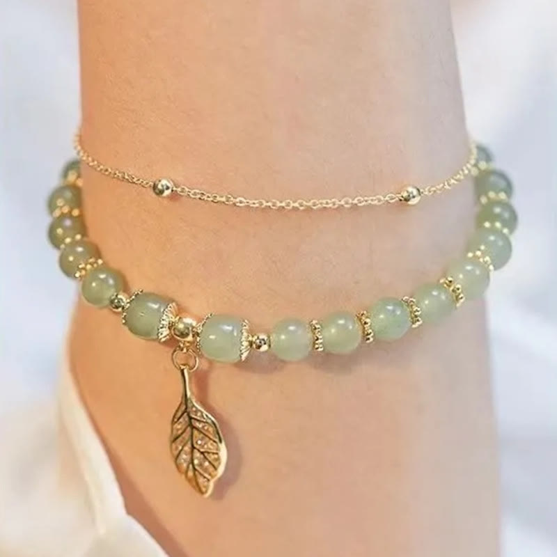 Pulsera con cuentas de la suerte, con Buddha Stones, hoja de jade, Ginkgo, tulipán, cacahuete, Fu