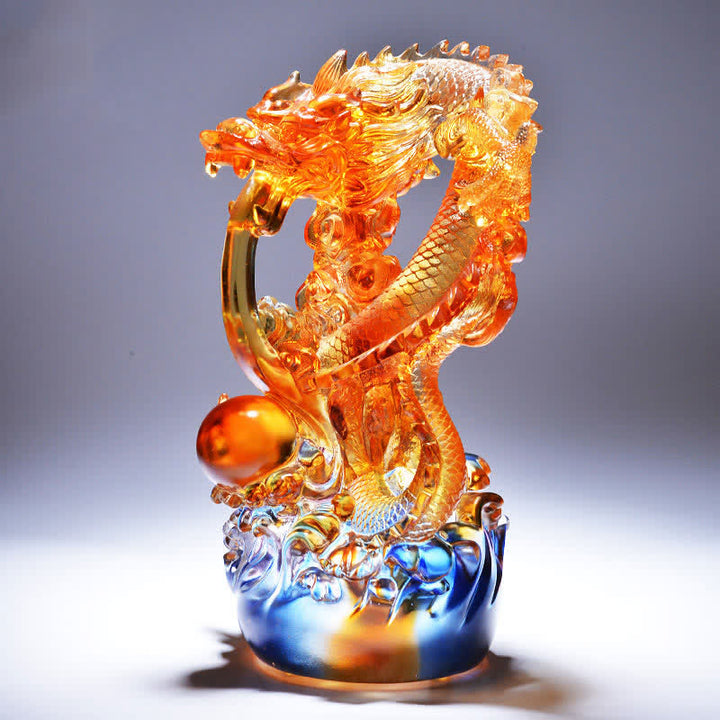 Buddha Stones Feng Shui Dragón hecho a mano Liuli Crystal Art Piece Success Home Office Decoración