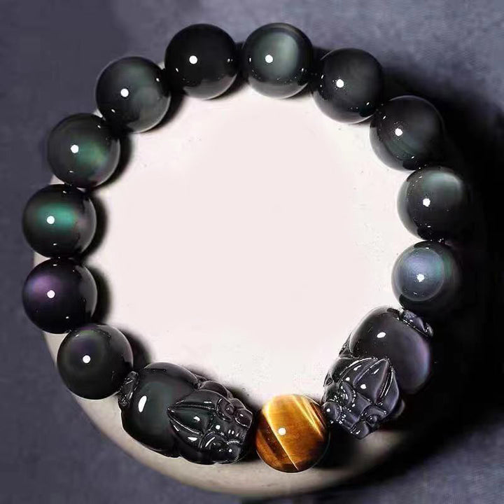 Pulsera curativa de obsidiana arcoíris FengShui PiXiu de Buddha Stones
