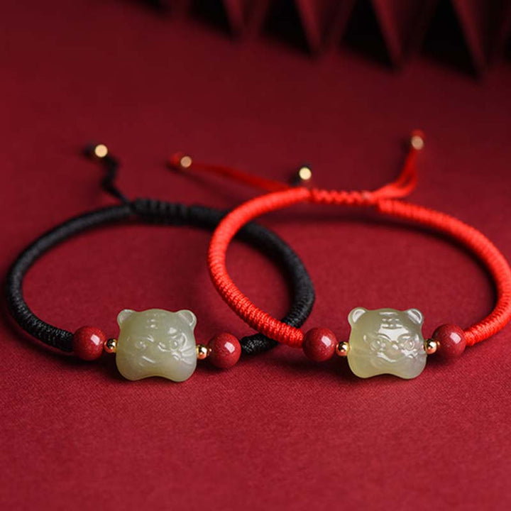 Pulsera de hilo de tigre de la suerte con cinabrio de jade y Buddha Stones